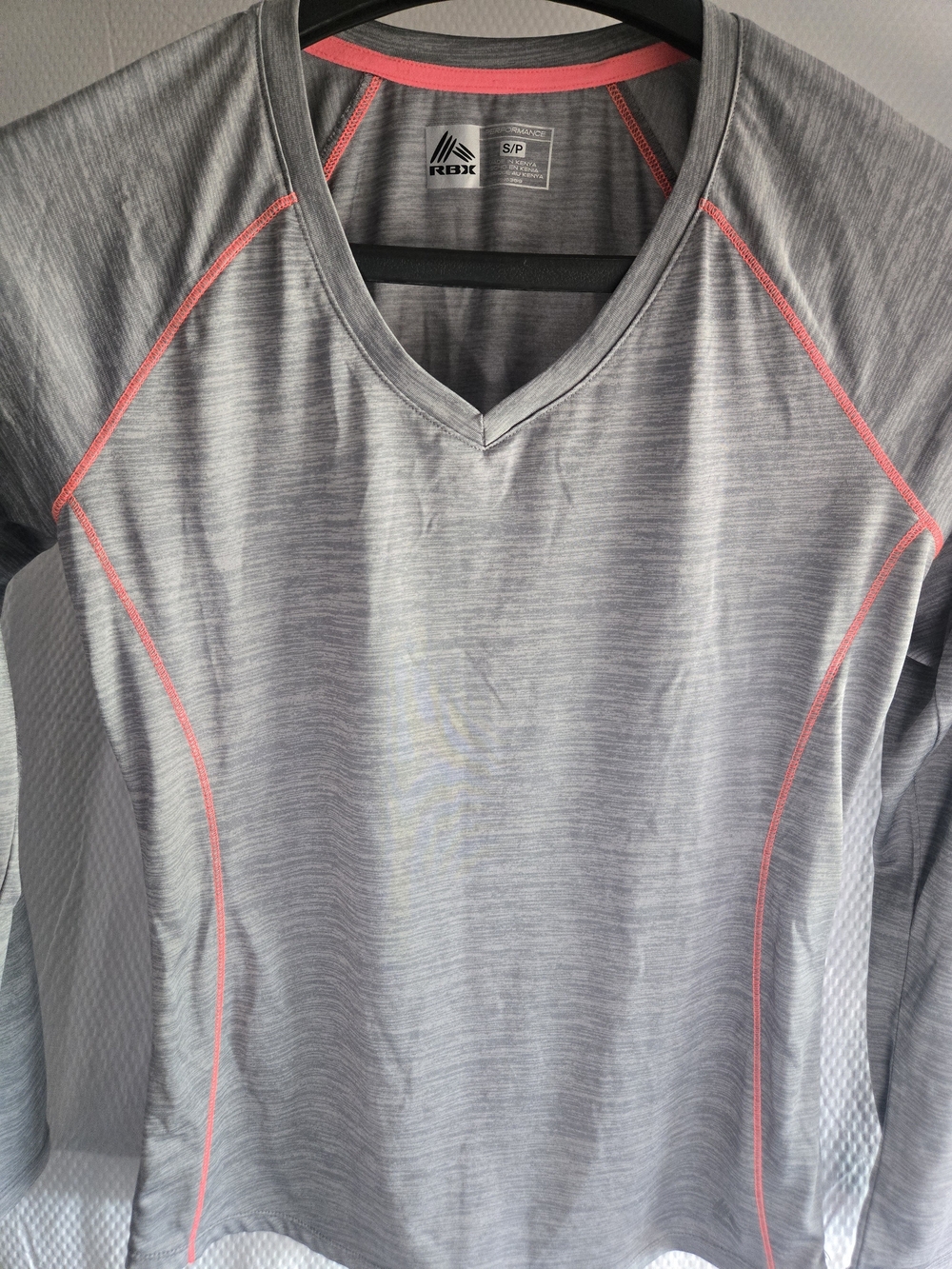 RBX Women's Gray Long-Sleeve Performance V-Neck Shirt with Pink Accents